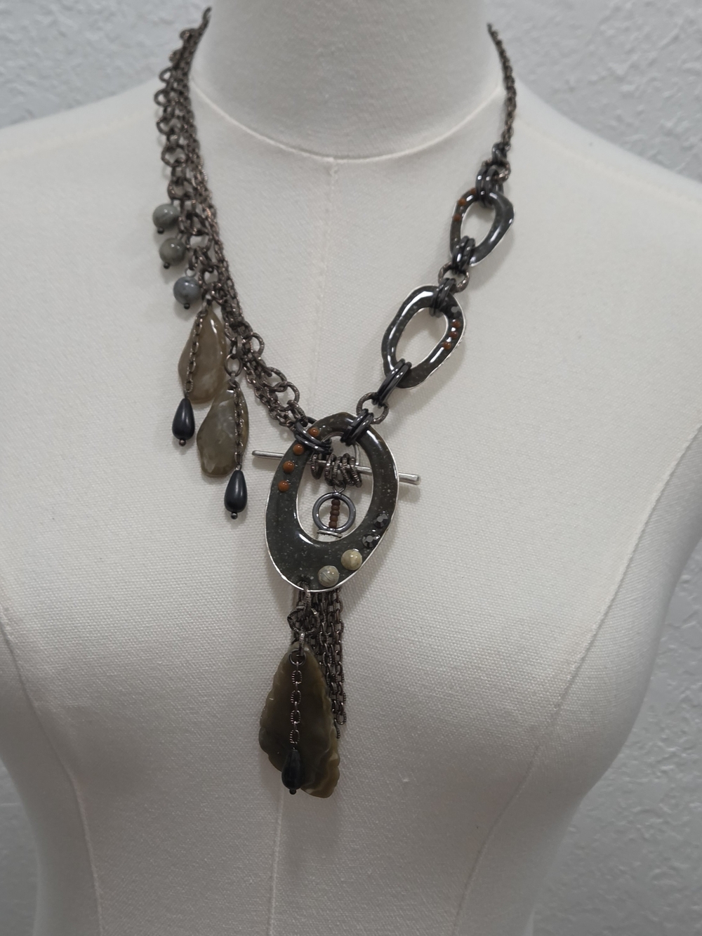 NWT Y2K Treska Brown and Gunmetal Layered Toggle Necklace